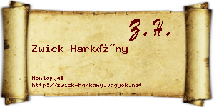 Zwick Harkány névjegykártya